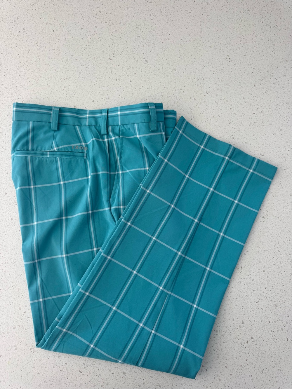 Men's Teal Windowpane Flat-Front Pants